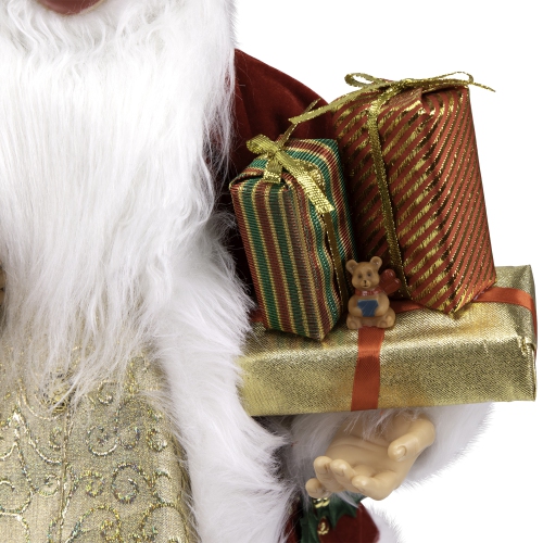 24" Traditional Holly Berry Standing Santa Claus Christmas Figure with Presents and Gift Bag