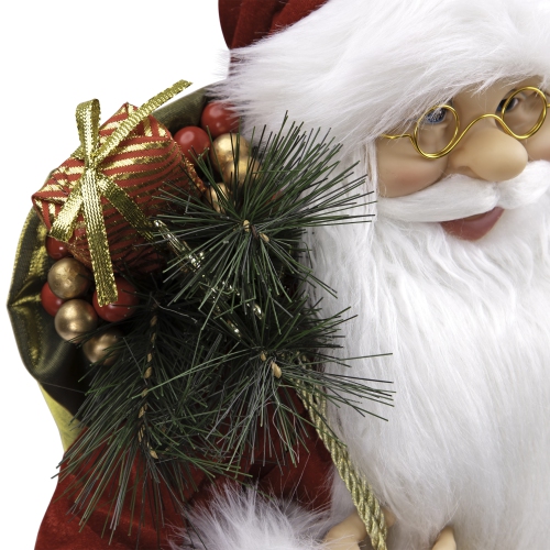 24" Traditional Holly Berry Standing Santa Claus Christmas Figure with Presents and Gift Bag