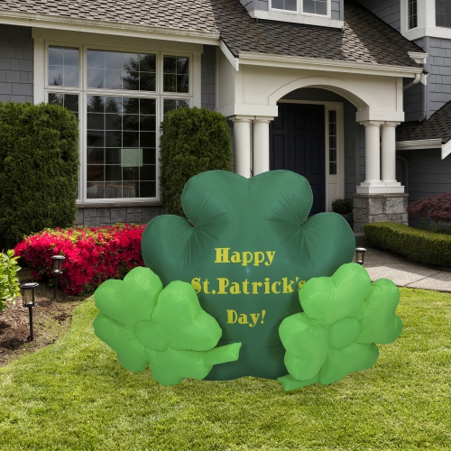 60" Inflatable Lighted Happy St. Patrick's Day Triple Shamrock Outdoor Decoration