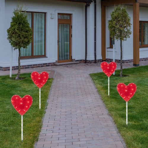4ct Red Heart Valentine's Day Pathway Marker Lawn Stakes, Clear Lights