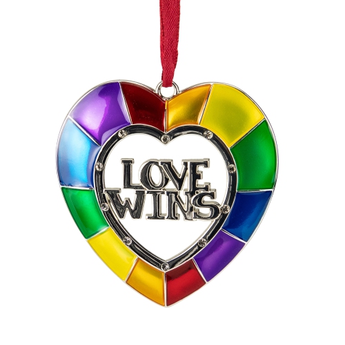 NORTHLIGHT  3" Faceted Love Wins Pride Heart Christmas Ornament With European Crystals