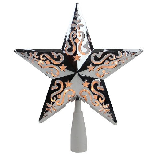 8.5" Lighted Silver and White Star with Cut-Out Christmas Tree Topper - Clear Lights