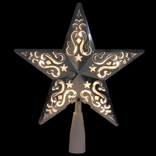 8.5" Lighted Silver and White Star with Cut-Out Christmas Tree Topper - Clear Lights