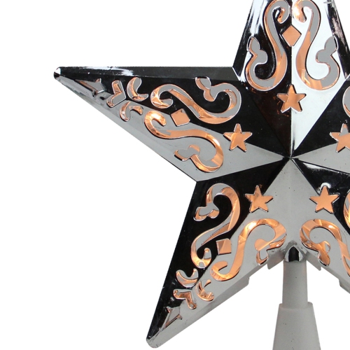 8.5" Lighted Silver and White Star with Cut-Out Christmas Tree Topper - Clear Lights