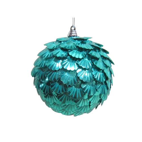 Blue Sequin Shatterproof Christmas Ball Ornament 4"