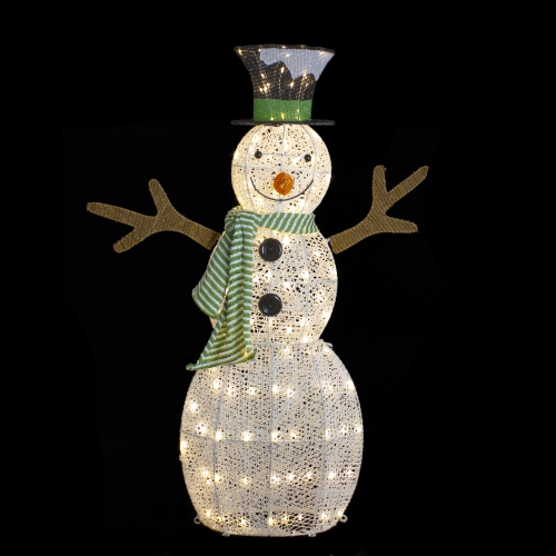 43" LED Lighted Snowman with Top Hat and Green Scarf Outdoor Christmas Decoration