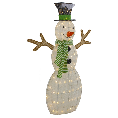 43" LED Lighted Snowman with Top Hat and Green Scarf Outdoor Christmas Decoration