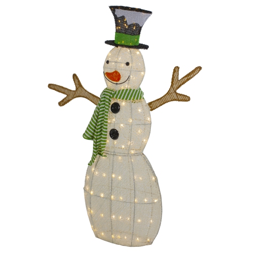 43" LED Lighted Snowman with Top Hat and Green Scarf Outdoor Christmas Decoration