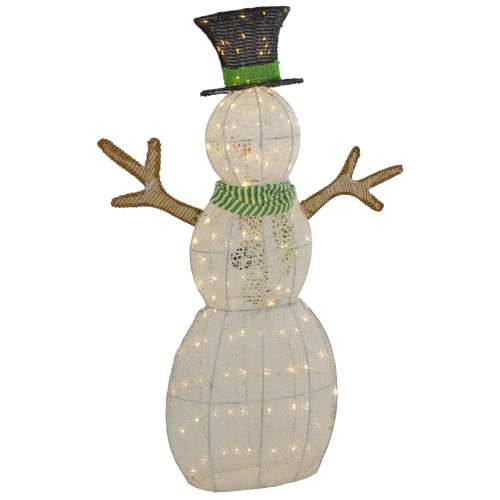 43" LED Lighted Snowman with Top Hat and Green Scarf Outdoor Christmas Decoration