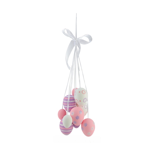 NORTHLIGHT  15" Pink And Purple Floral Striped Spring Easter Egg Cluster Hanging Decor In White