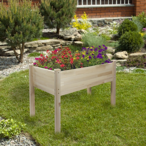 4ft Natural Wood Raised Garden Bed Planter Box with Liner