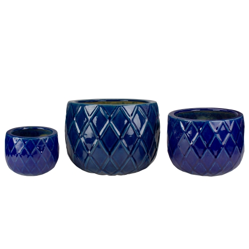 Set of 3 Blue Textured Planter Set 11"