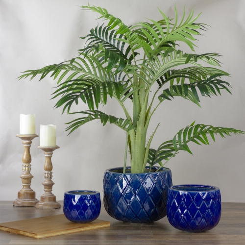 Set of 3 Blue Textured Planter Set 11"