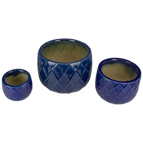 Set of 3 Blue Textured Planter Set 11"