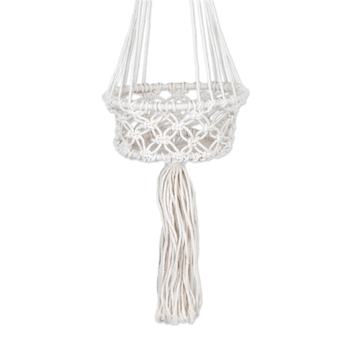43" White Lattice Macrame Hanging Planter Holder