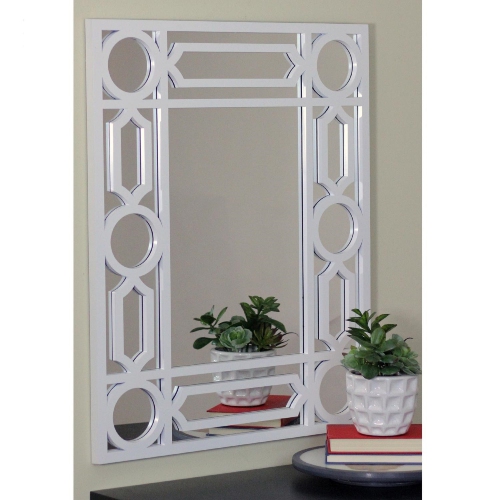 Miroir mural rectangulaire à cadre géométrique OpenWork de 29.5 po, blanc