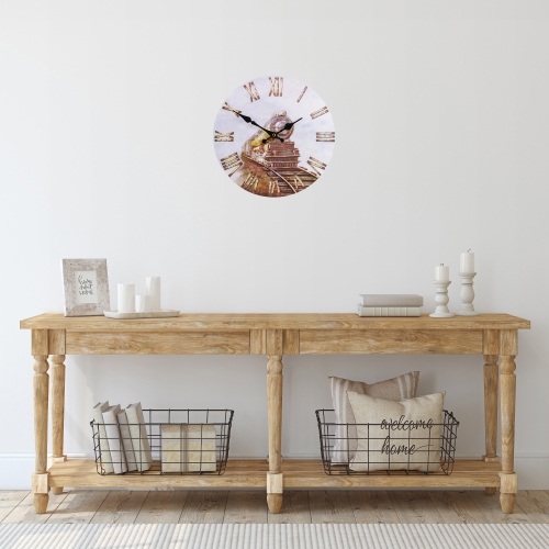 12" Roman Numeral Battery Operated Round Wall Clock with Train Design