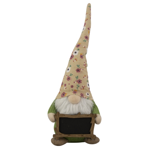NORTHLIGHT  16" Floral Springtime Gnome With Message Board In Yellow