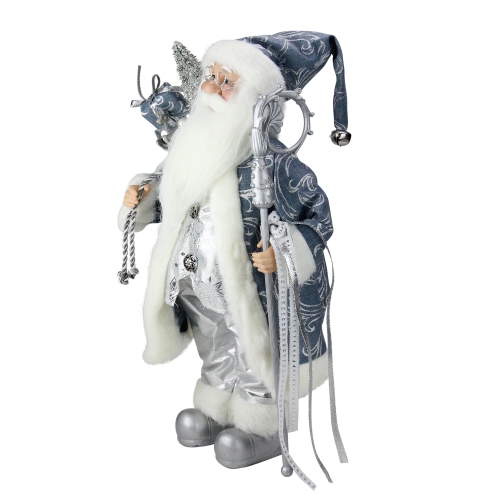 16" Ice Palace Standing Santa Claus Holding A Staff and Bag Christmas Figure