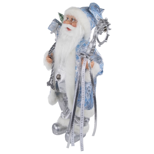 16" Ice Palace Standing Santa Claus Holding A Staff and Bag Christmas Figure