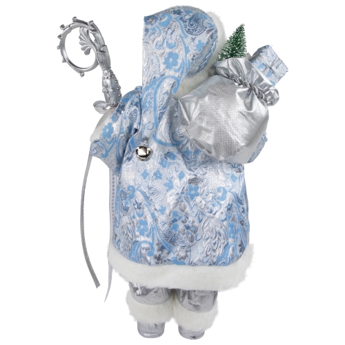 16" Ice Palace Standing Santa Claus Holding A Staff and Bag Christmas Figure