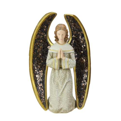 ROMAN  8" Gold And Praying Angel With Mosaic Wings Tabletop Christmas Figure In Gray