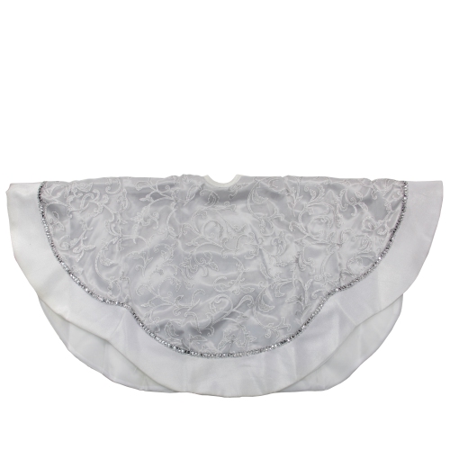 48" Silver and White Floral Trimmed Christmas Tree Skirt