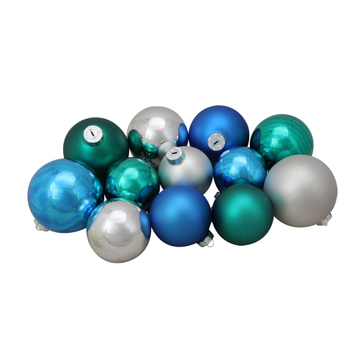 NORTHLIGHT  72Ct Turquoise And Silver 2-Finish Glass Christmas Ball Ornaments 4" (100Mm) In Blue