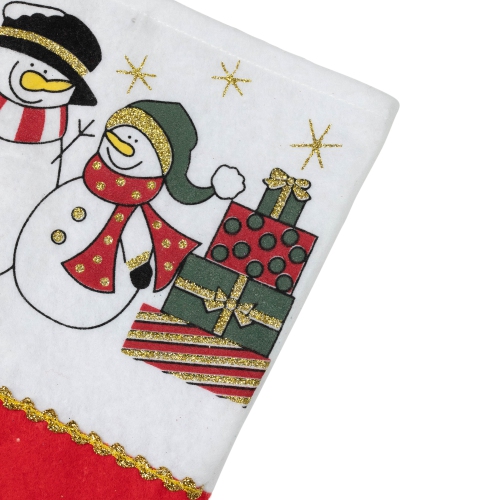 19" Red and White Glittered Finish Jolly Snowmen Scene Bordered Stocking