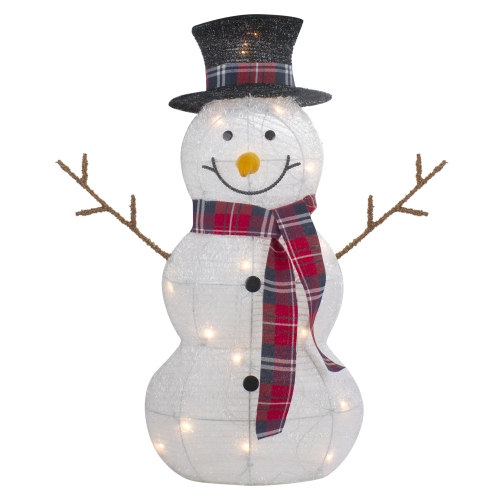 Set of 2 Lighted Tinsel Snowmen Family Christmas Yard Decorations