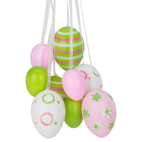 17" Pastel Pink, Green and White Floral Striped Spring Easter Egg Cluster Hanging Decoration