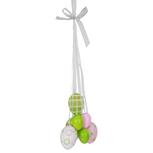 17" Pastel Pink, Green and White Floral Striped Spring Easter Egg Cluster Hanging Decoration