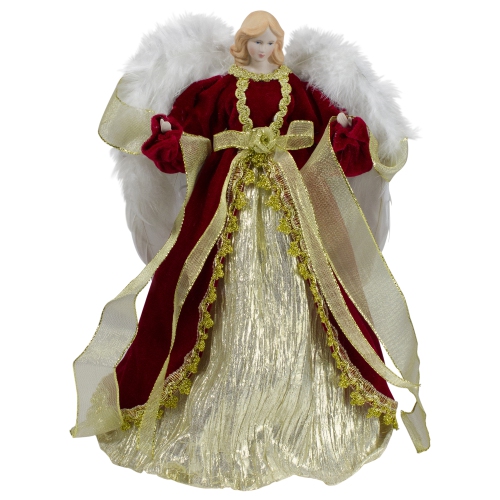 NORTHLIGHT  14" Gold And Traditional Angel In A Dress Christmas Tree Topper - Unlit In Red