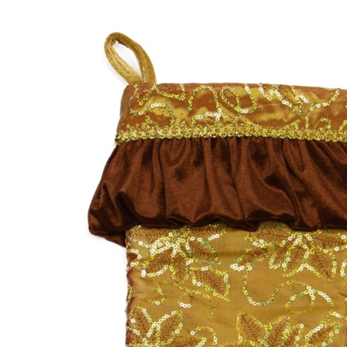 19" Gold Sequined Floral Venetian Style Ruffle Cuff Christmas Stocking