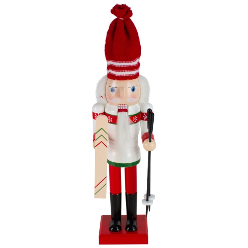 NORTHLIGHT  14" And White Wooden Skiing Christmas Nutcracker In Red
