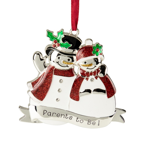 NORTHLIGHT  3.5" Silver-Plated Snowcouple Parents to Be Christmas Ornament With European Crystals