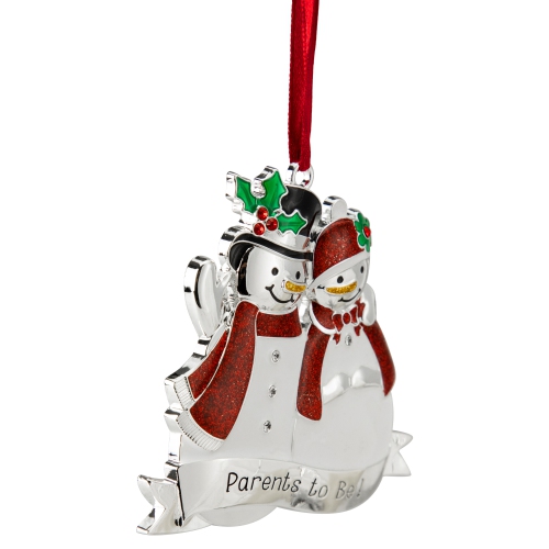 3.5" Silver-Plated SnowCouple Parents to Be Christmas Ornament with European Crystals