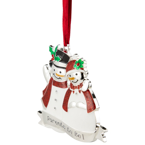3.5" Silver-Plated SnowCouple Parents to Be Christmas Ornament with European Crystals