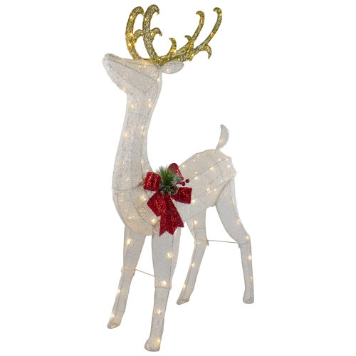 48" LED Lighted Glitter Reindeer with Sleigh Outdoor Christmas Decoration