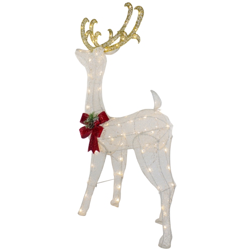 48" LED Lighted Glitter Reindeer with Sleigh Outdoor Christmas Decoration