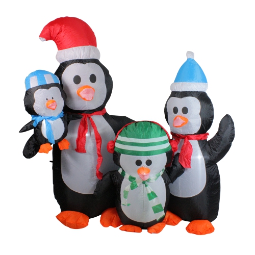 5' Lighted Black and Orange Inflatable Penguin Family Christmas Yard Art Decor