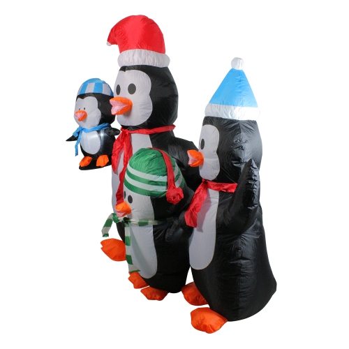 5' Lighted Black and Orange Inflatable Penguin Family Christmas Yard Art Decor