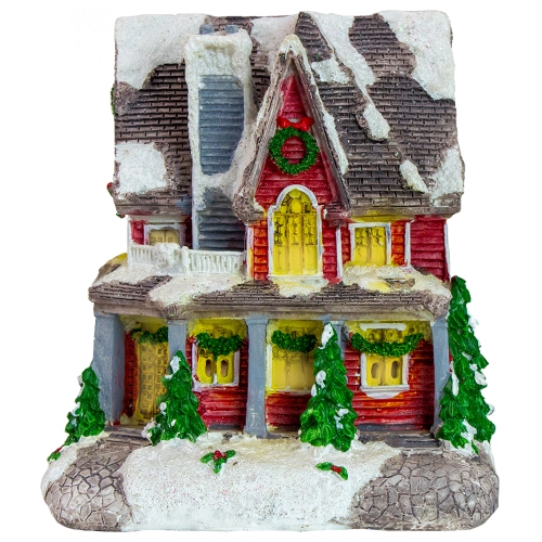 5" Red LED Lighted Snowy House Christmas Village Decoration