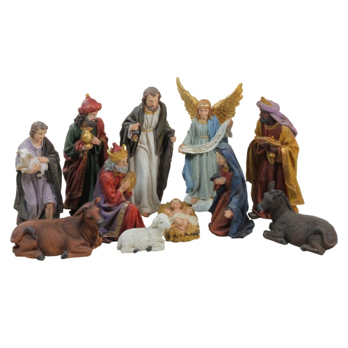 NORTHLIGHT  11PC Blue And Christmas Nativity Figurine Set 12.25" In Red