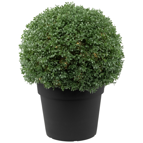 20" Pre-Lit Artificial Boxwood Ball Topiary in Round Pot, Clear Lights