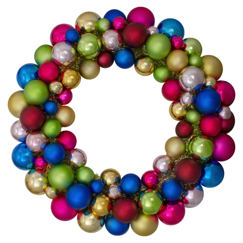 NORTHLIGHT  Rainbow 2-Finish Shatterproof Ball Christmas Wreath - 24" - Multicolor - Unlit