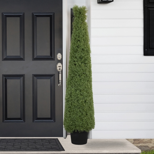 6' Artificial Boxwood Cone Topiary Tree with Round Pot, Unlit