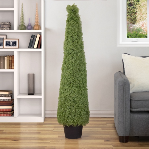 6' Artificial Boxwood Cone Topiary Tree with Round Pot, Unlit