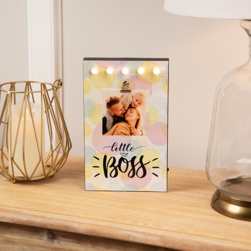 LED Lighted "Little Boss" Picture Frame with Clip - for a 4" x 6" Photo