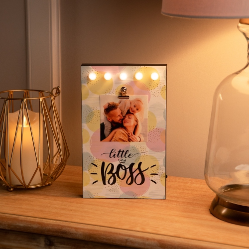 LED Lighted "Little Boss" Picture Frame with Clip - for a 4" x 6" Photo